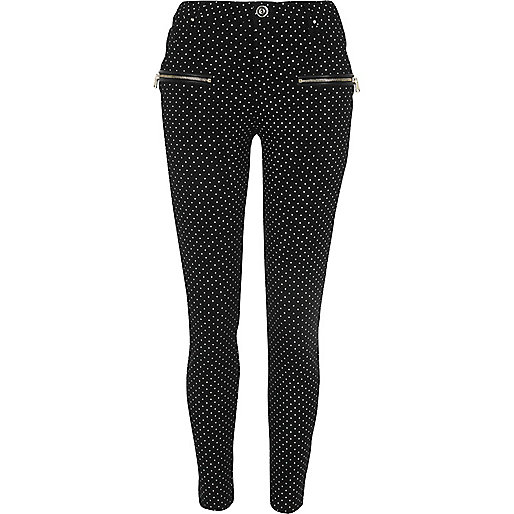 jacques-vertuk Black polka dot zip front skinny pants 703831 women Trousers Skinny Trousers