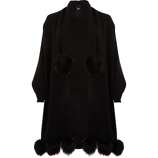 shops that sell river island,Rive4 Island Black pom pom knit longline cardigan Cardigans Knitwear women