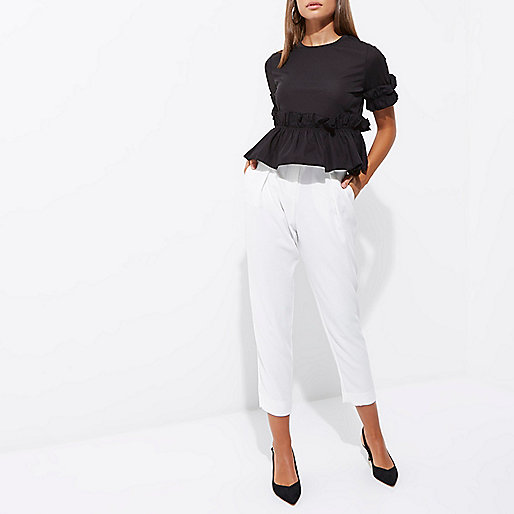 river island holiday clothes,jacques-vertuk New Jeans Black poplin frill hem T-shirt Plain T-Shirts / Tanks T-Shirts & Tanks Tops women