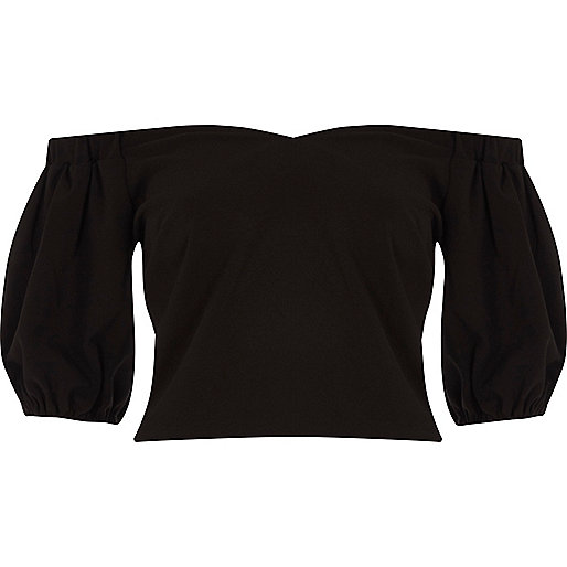 jacket sale river island,jacques-vertuk Jeans Black puff sleeve bardot crop top Bardot / Cold Shoulder Tops Tops women