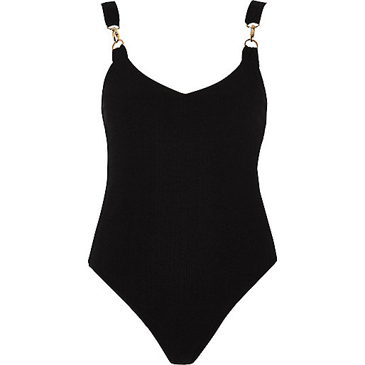 jacques-vertuk Black rib hardware bodysuit 707541 women Tops Bodysuits