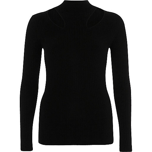 river island monogram barrel bag,jacques-vertuk UK Sale Black rib knit cut out high neck top women 704880