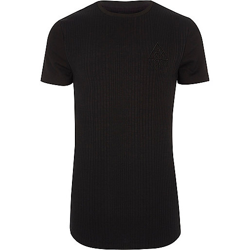 jacques-vertuk Black rib muscle fit longline T-shirt 304271 men T-Shirts / Vests T-shirts