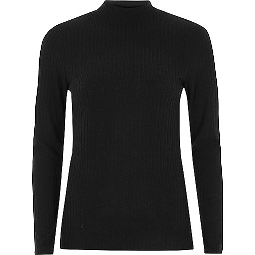 jacques-vertuk Black ribbed high neck top 709459 women Tops T-Shirts & Vests Plain T-Shirts / Vests