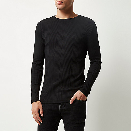 river island black padded jacket,jacques-vertuk Online Black ribbed muscle fit long sleeve T-shirt men 294355