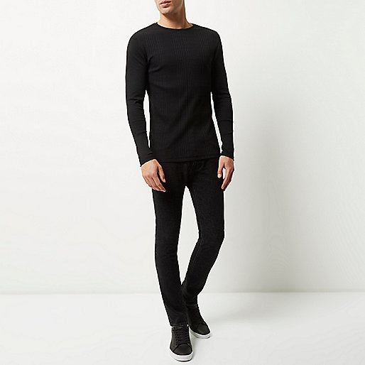 river island black jeans womens,jacques-vertuk Camel Top Black ribbed muscle fit long sleeve T-shirt T-Shirts / Tanks Sale men