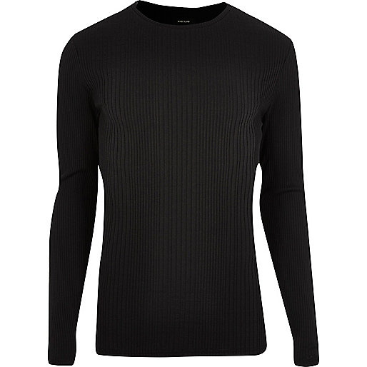 jacques-vertuk Black ribbed muscle fit long sleeve T-shirt 294355 men T-Shirts / Vests