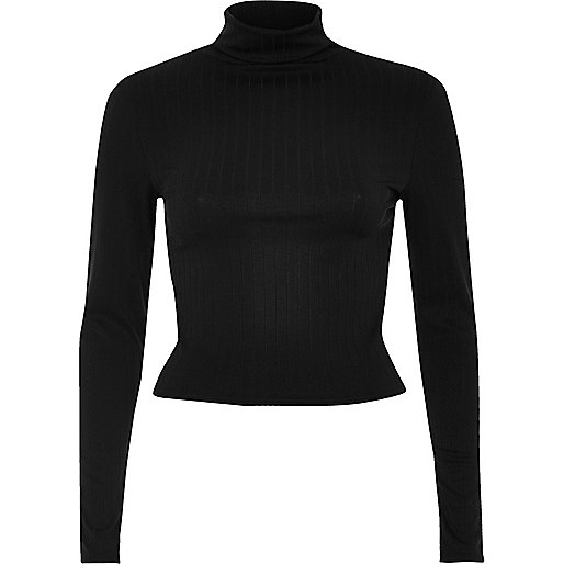 jacques-vertuk Black ribbed roll neck crop top 690689 women Tops