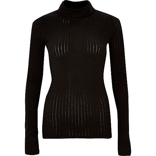 mens wool coats river island,Rivers Clothing Online Black ribbed roll neck top Seasonal Offers Sale women