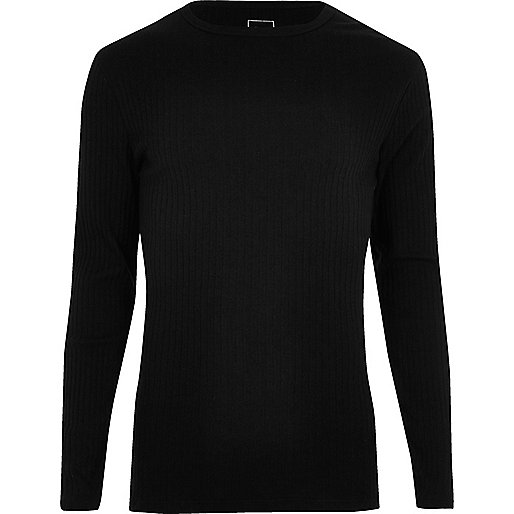 jacques-vertuk Black ribbed slim fit long sleeve T-shirt 302197 men T-Shirts / Vests Long Sleeve T-Shirts