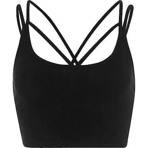 jacques-vertuk Black ribbed strappy crop top 703364 women Tops