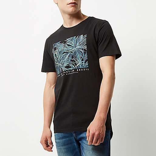 river island 13 16,Rivers Boots Online Black Rio Brazil print longline T-shirt T-Shirts / Tanks Sale men