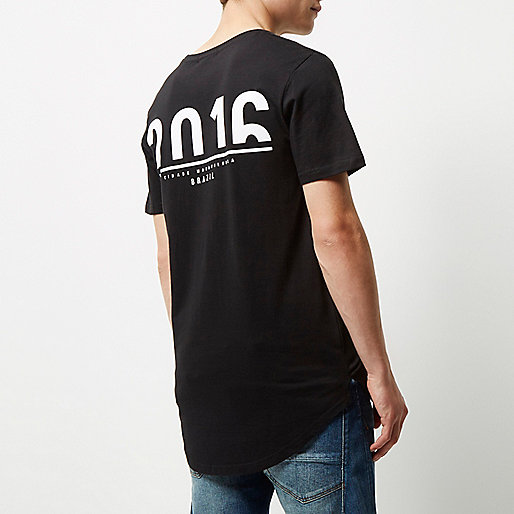 river island 13 16,Rivers Boots Online Black Rio Brazil print longline T-shirt T-Shirts / Tanks Sale men