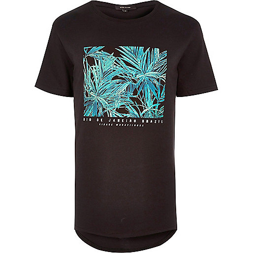 river island 13 16,Rivers Boots Online Black Rio Brazil print longline T-shirt T-Shirts / Tanks Sale men