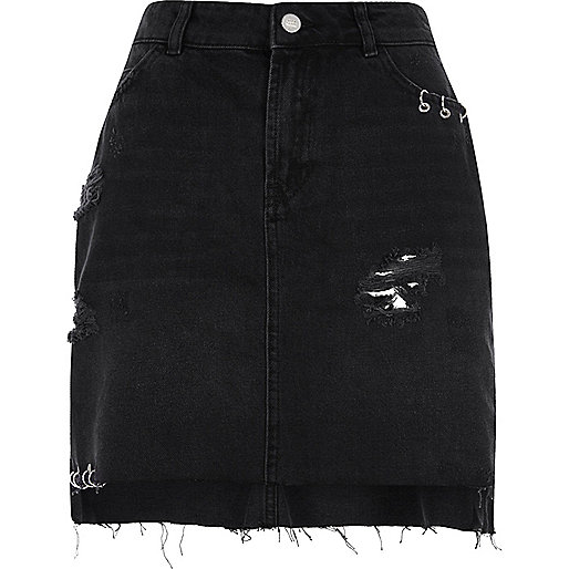 river island slippers,jacques-vertuk Ireland Black ripped eyelet ring denim skirt women 706136