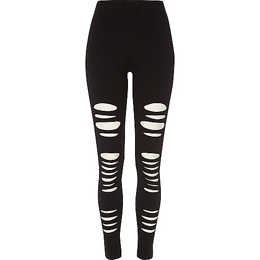 jacques-vertuk Black ripped high waisted leggings 702164 women Trousers Leggings