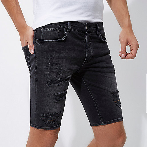 river island extra short jeans mens,jacques-vertuk Outlet Black ripped skinny denim shorts men 301820