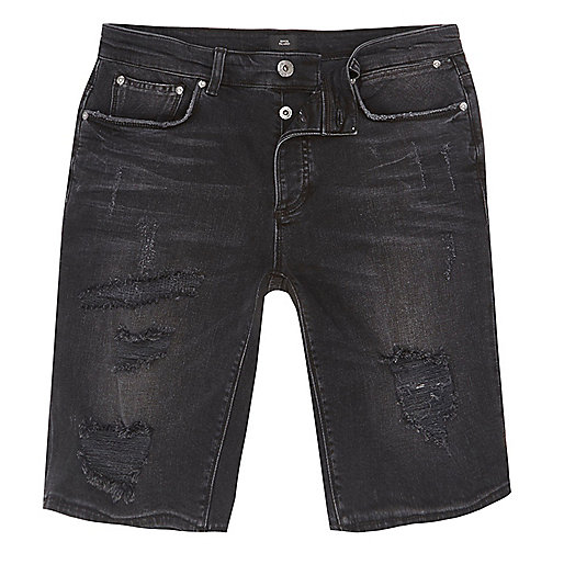 river island extra short jeans mens,jacques-vertuk Outlet Black ripped skinny denim shorts men 301820