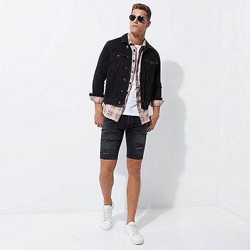 river island silver sandals,jacques-vertuk At Black ripped skinny denim shorts Casual Shorts Shorts men