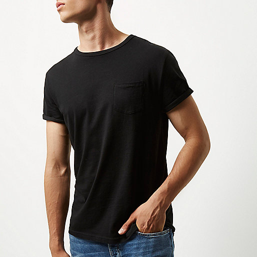 river island oversized t shirt,jacques-vertuk Summer Dresses Uk Black roll short sleeve T-shirt Plain T-Shirts T-Shirts / Tanks men