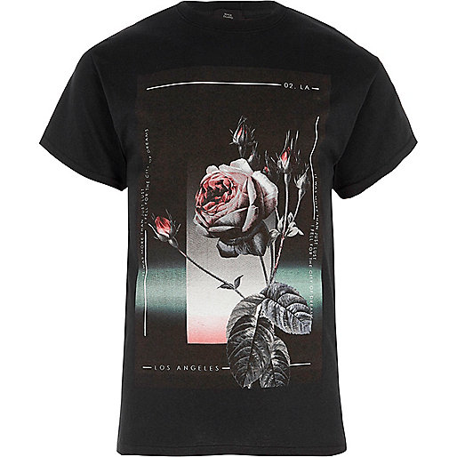 jacques-vertuk Black rose print short sleeve T-shirt 303875 men T-Shirts / Vests T-shirts