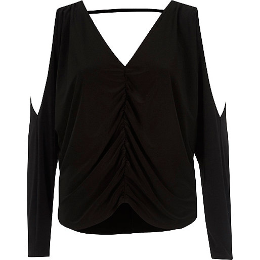 river island casual dresses,jacques-vertuk Ireland Black ruched front cold shoulder batwing top women 702774