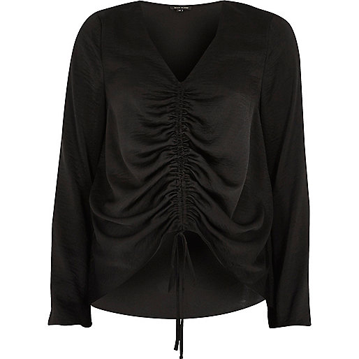 river island belted coat,jacques-vertuk Stores Black ruched front long sleeve top women 701815