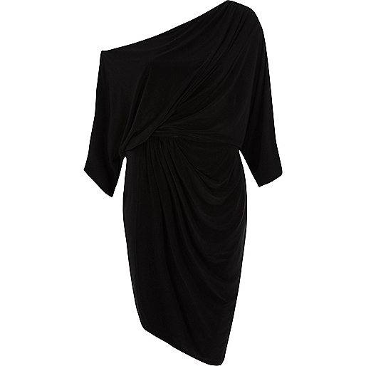 jacques-vertuk Black ruched side batwing sleeve midi dress 708818 women Dresses Bodycon Dresses