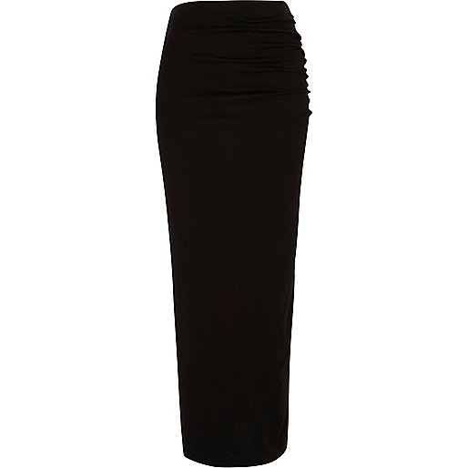 jacques-vertuk Black ruched side jersey maxi skirt 709051 women Skirts Maxi Skirts