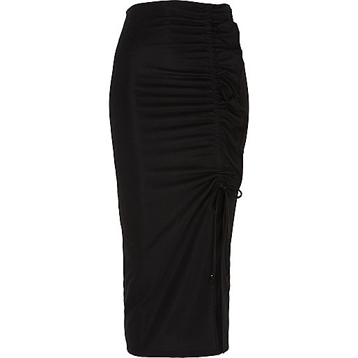 jacques-vertuk Black ruched side split pencil skirt 705033 women Skirts Midi Skirts