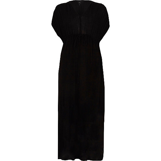 jacques-vertuk Black ruched sleeve tie waist maxi dress 703240 women Dresses