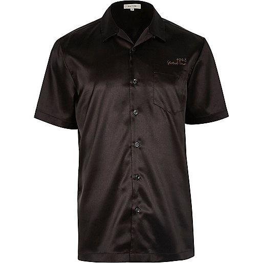 jacques-vertuk Black satin eagle back short sleeve shirt 297050 men Shirts