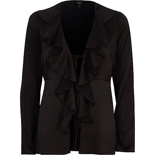 river island fur collar coat,jacques-vertuk Online Store South Africa Black satin frill tie-up long sleeve blouse Blouses Tops women