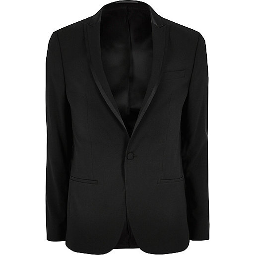 jacques-vertuk Black satin lapel skinny fit suit jacket 299316 men Suits Suit Jackets