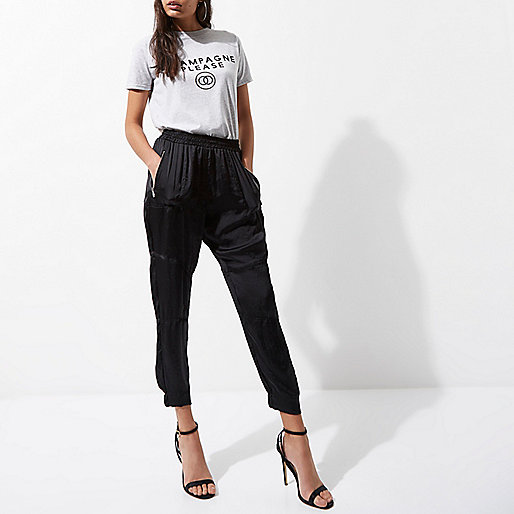 river island plus size sale,jacques-vertuk Online Black satin tapered joggers women 708248