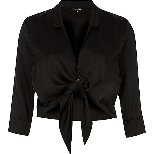 purple coat river island,Where Else Sells jacques-vertuk Clothes Black satin tie front cropped shirt Shirts Tops women