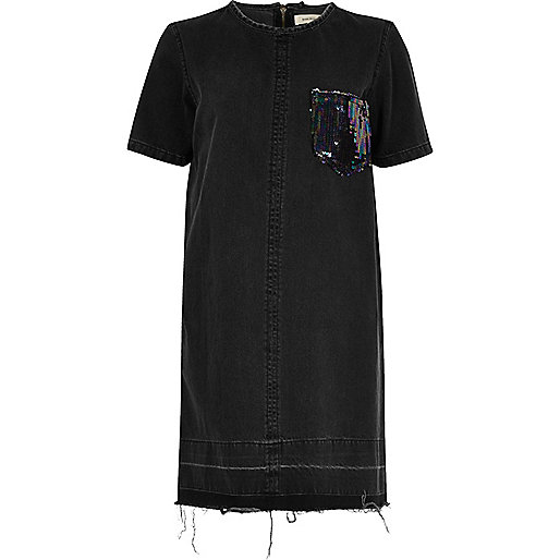 jacques-vertuk Black sequin pocket denim dress 690672 women Dresses