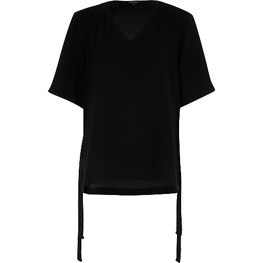 jacques-vertuk Black short sleeve tie side T-shirt 709845 women Tops Blouses