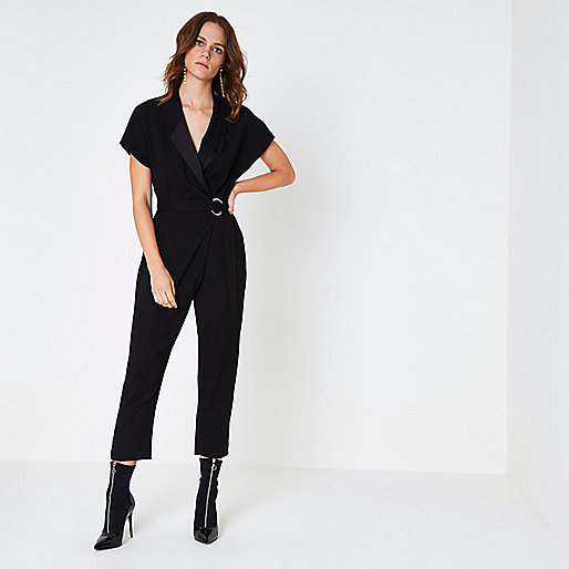 jacques-vertuk Black short sleeve tuxedo jumpsuit 708920 women Playsuits / Jumpsuits Jumpsuits