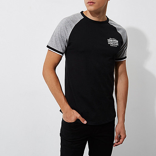 river island black trousers,jacques-vertuk Old Stock Black short sleeve 'worldwide' raglan T-shirt T-shirts T-Shirts / Tanks men