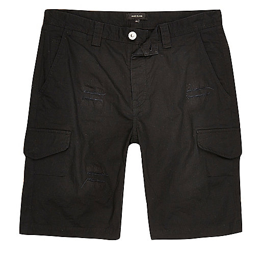 jacques-vertuk Black slim fit distressed cargo shorts 301313 men Shorts