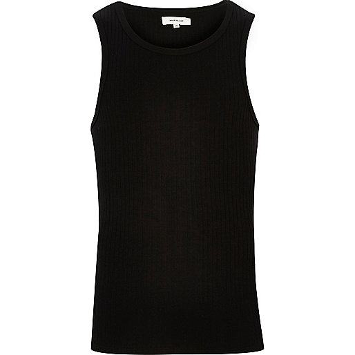 jacques-vertuk Black slim fit ribbed tank 291412 men T-Shirts / Vests Vests