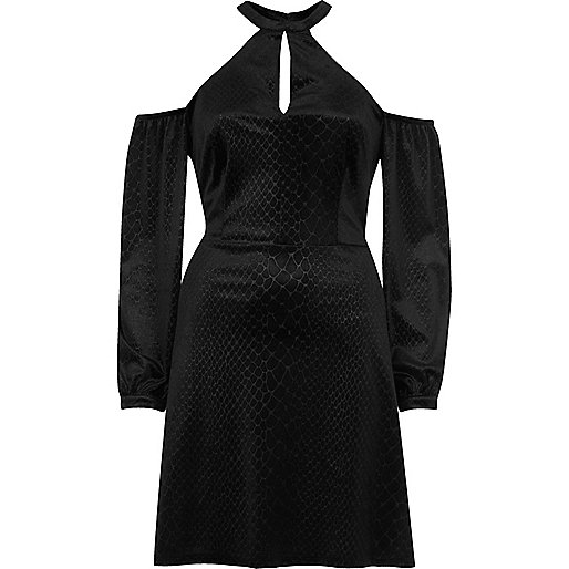 jacques-vertuk Black snake print choker cold shoulder dress 697610 women Dresses