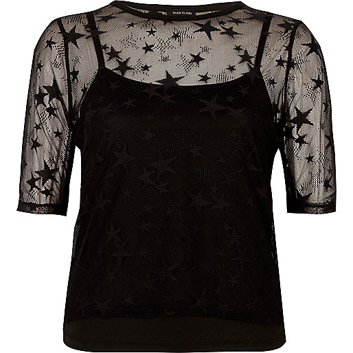 river island leopard dress,jacques-vertuk UK Black star mesh T-shirt women 702461