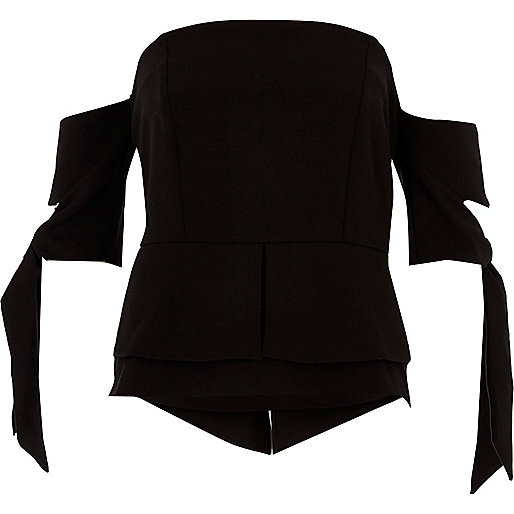 long black coat river island,jacques-vertuk Looks Black strapless short tie sleeve crop top Crop Tops / Bralets Tops women