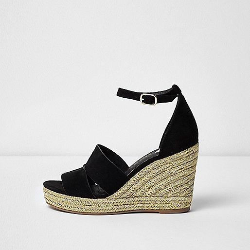 jacques-vertuk Black strappy gold espadrille wedges 700505 women Shoes / Boots