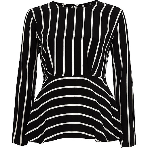 jacques-vertuk Black stripe frill hem long sleeve blouse 706651 women Tops Blouses