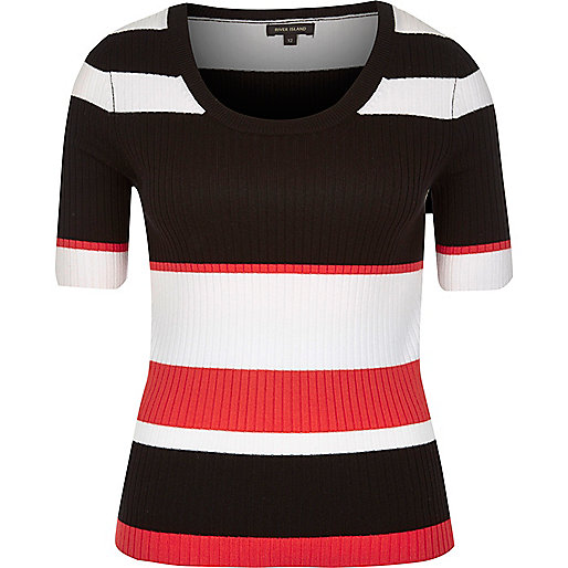 jacques-vertuk Black stripe knit scoop neck top 685514 women Knitwear