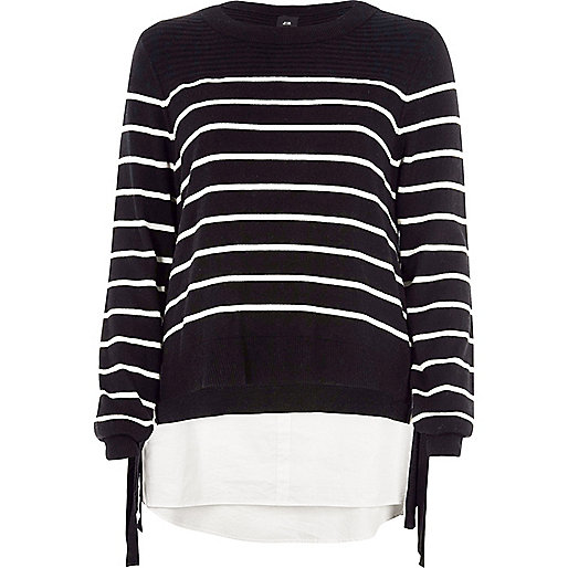 jacques-vertuk Black stripe knit tie side layered sweater 704890 women Knitwear Jumpers