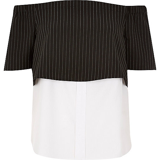 jacques-vertuk Black stripe layered bardot shirt 689199 women Workwear